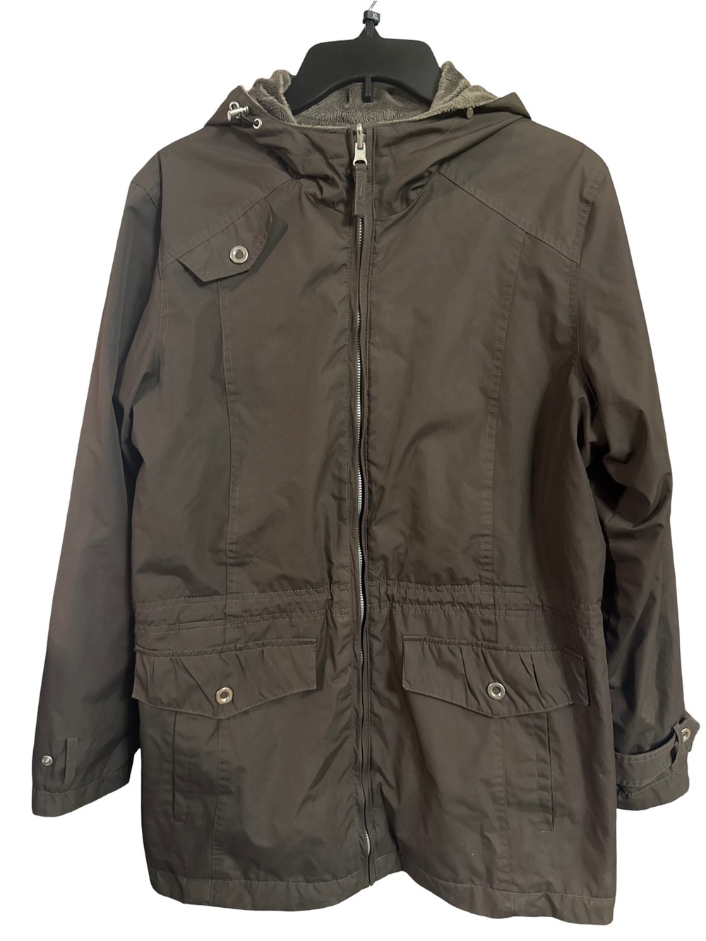 Women's Brown Hooded Utility Jacket